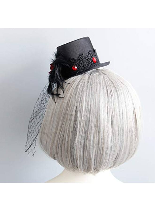 Leorx Small Top Hat Black Veil Hair Clip Feather Flower Decor Top Hat Hair Accessories For Masquerade Halloween - Image 4