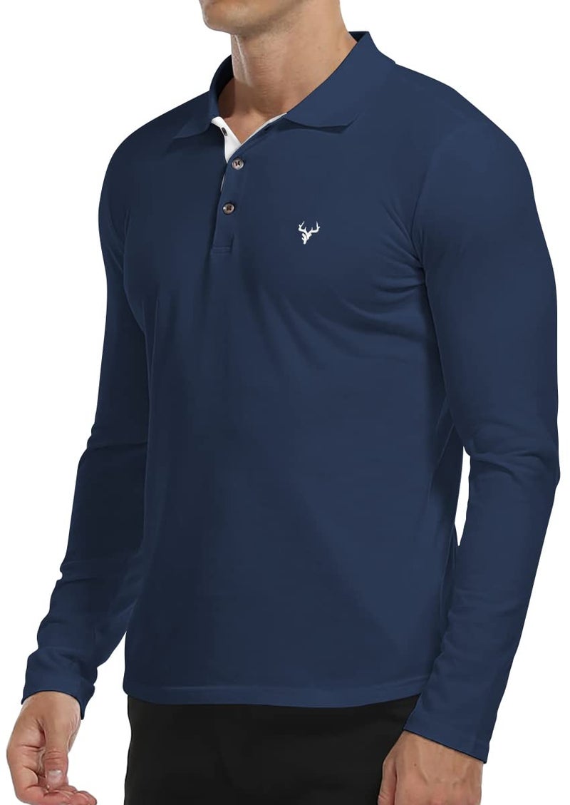 YTD Men's Long Sleeve Polo Shirts Casual Slim Fit Basic Designed Cotton Shirts - Image 3