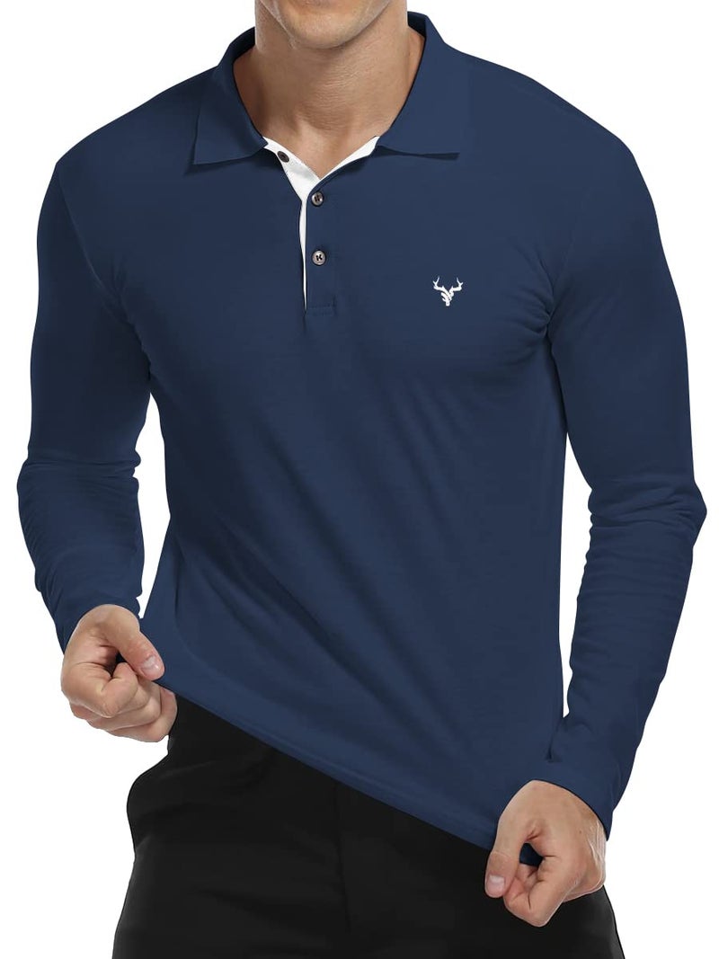 YTD Men's Long Sleeve Polo Shirts Casual Slim Fit Basic Designed Cotton Shirts - Image 5