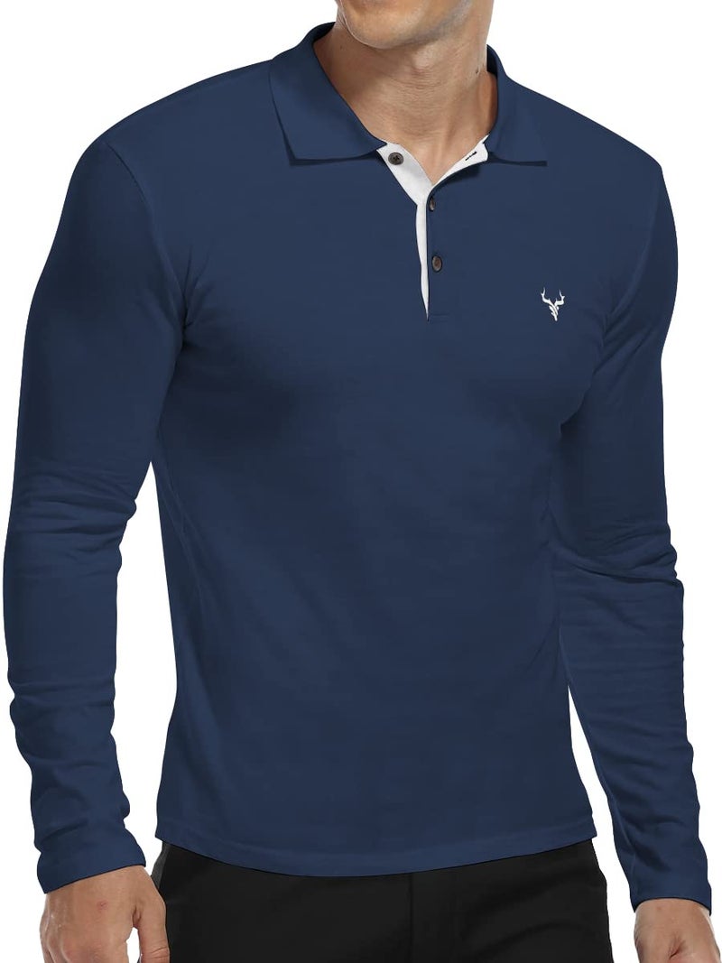 YTD Men's Long Sleeve Polo Shirts Casual Slim Fit Basic Designed Cotton Shirts - Image 2