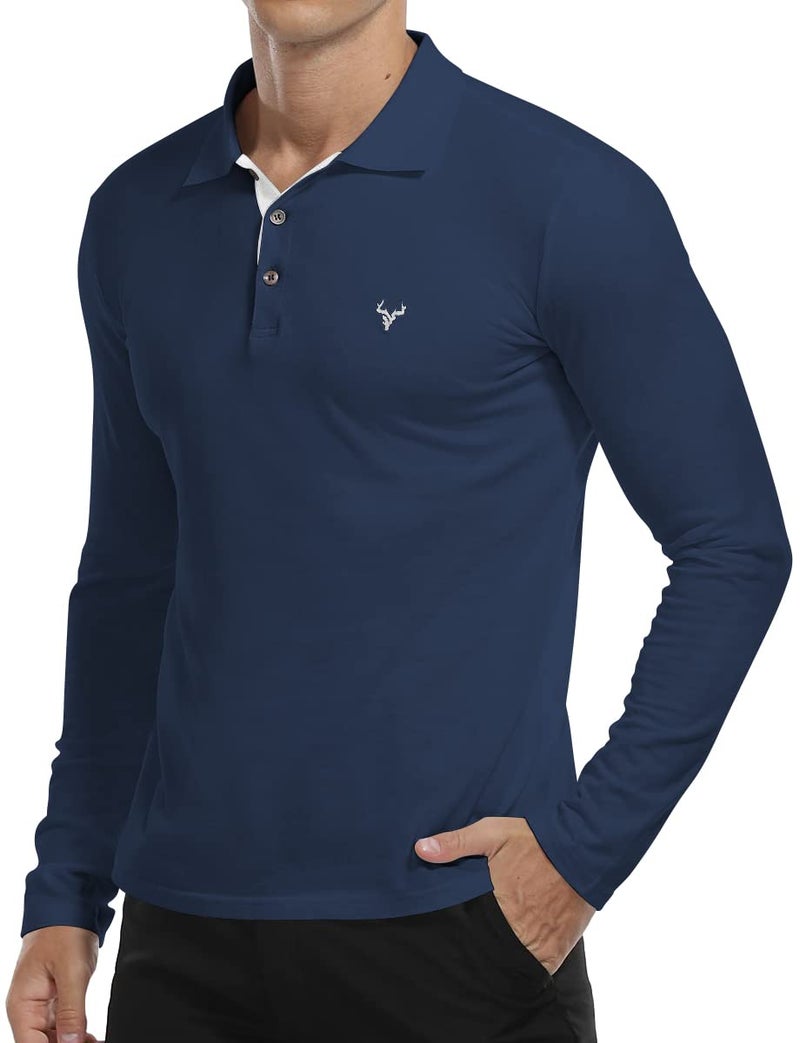 YTD Men's Long Sleeve Polo Shirts Casual Slim Fit Basic Designed Cotton Shirts - Image 1