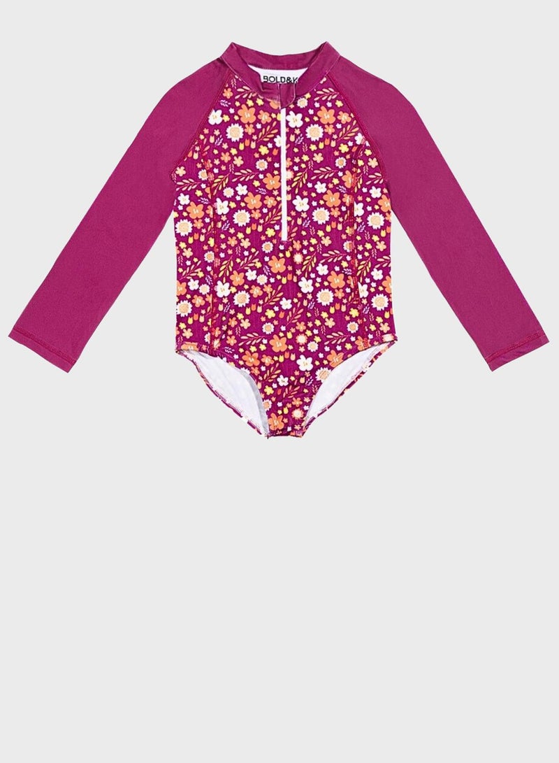 BOLD&KO Kids Floral Print Rashguard Swimsuit - Image 1