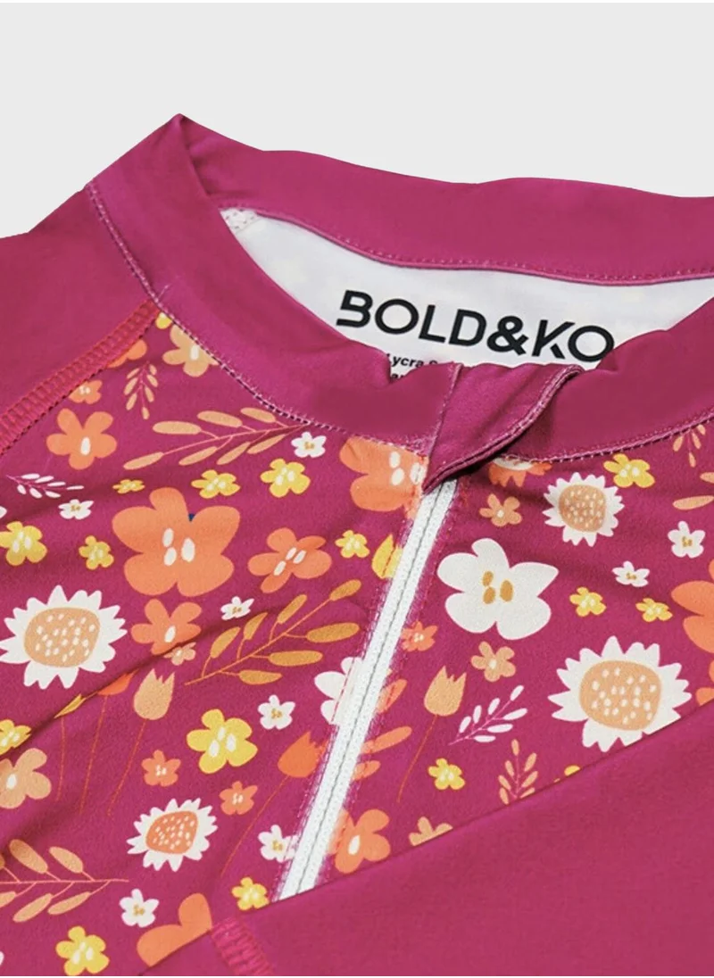 BOLD&KO Kids Floral Print Rashguard Swimsuit