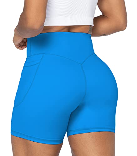 Sunzel 8" / 5" / 3" Biker Shorts for Women with Pockets, High Waisted Yoga Workout Shorts Classic Blue Medium - Image 2