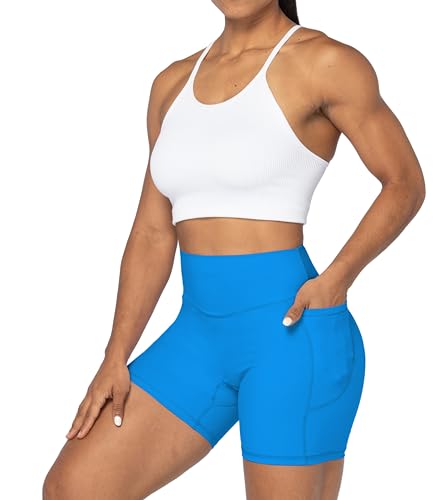 Sunzel 8" / 5" / 3" Biker Shorts for Women with Pockets, High Waisted Yoga Workout Shorts Classic Blue Medium - Image 4