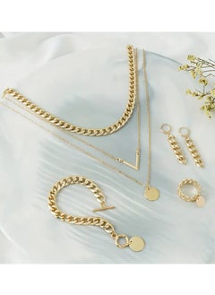 Goolsky 5pcs Earrings Necklace Bracelet Plus Ring Trendy Cuban Chain Design Multi Layer Necklace Match Daily Outfits Party Accessories For Cool female  - Image 1