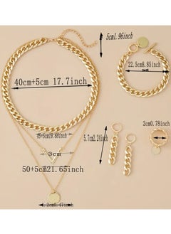 Goolsky 5pcs Earrings Necklace Bracelet Plus Ring Trendy Cuban Chain Design Multi Layer Necklace Match Daily Outfits Party Accessories For Cool female  - Image 4