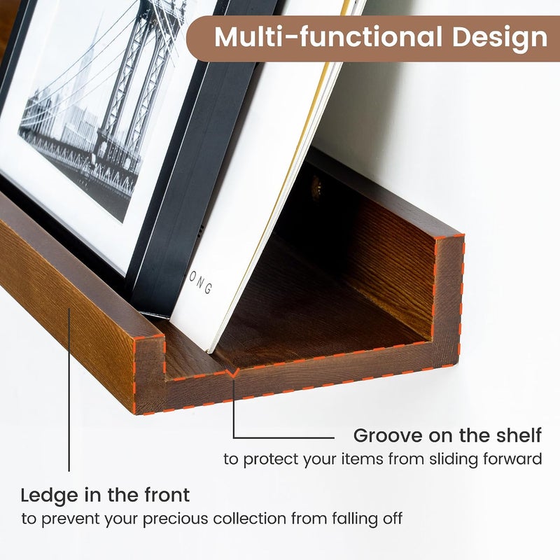 FLYJOE Picture Ledge Wall Shelves 36 inches Width Set of 3, Solid Pine Wood Rustic Floating Ledge Shelves for Wall for Kids' Room Bedroom Kitchen Bathroom Living Room Nursery Display Wall Decor, Walnut - Image 5
