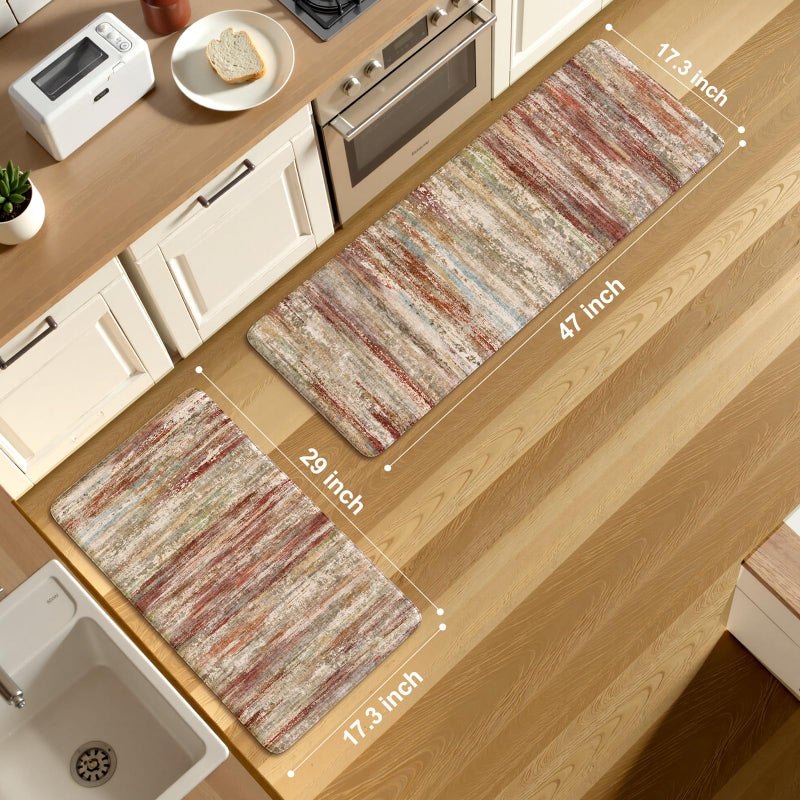 KIMODE Anti Fatigue Kitchen Mats, Farmhouse Kitchen Rugs Sets of 2, Non Slip Kitchen Mats for Floor, Cushioned Kitchen Floor Mats for Sink Laundry Office Desk Red Brown 17"x47"+17"x29" - Image 3
