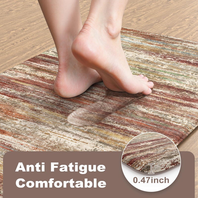 KIMODE Anti Fatigue Kitchen Mats, Farmhouse Kitchen Rugs Sets of 2, Non Slip Kitchen Mats for Floor, Cushioned Kitchen Floor Mats for Sink Laundry Office Desk Red Brown 17"x47"+17"x29" - Image 2