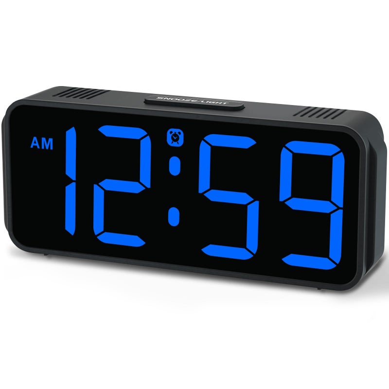 Peakeep Small Digital Alarm Clock Plug in for Bedrooms Bedside, Tiny Electric Clock Large Big Numbers Display with Battery Backup for Desk Table, 6 Dimmers, 5 Adjustable Alarm Volumes (Blue) - Image 1