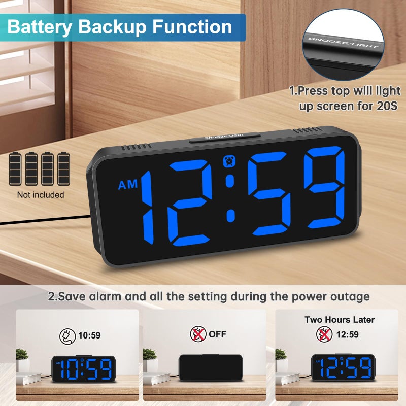 Peakeep Small Digital Alarm Clock Plug in for Bedrooms Bedside, Tiny Electric Clock Large Big Numbers Display with Battery Backup for Desk Table, 6 Dimmers, 5 Adjustable Alarm Volumes (Blue) - Image 5