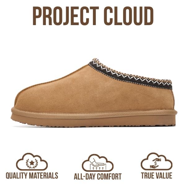 Project Cloud Mens Slippers 100% Genuine Leather with Australian Shearling Lining & Memory Foam Insole Outdoor & House Slippers for Men - Non-Slip Fuzzy Mens Shoes(Relaxation, CHSTNUT, 8) Chestnut - Image 3