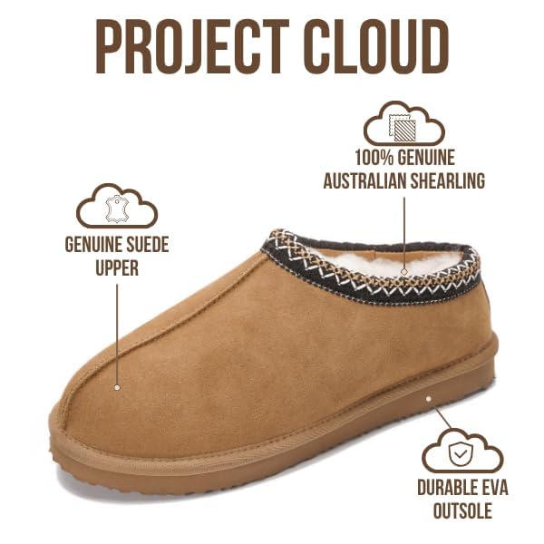 Project Cloud Mens Slippers 100% Genuine Leather with Australian Shearling Lining & Memory Foam Insole Outdoor & House Slippers for Men - Non-Slip Fuzzy Mens Shoes(Relaxation, CHSTNUT, 8) Chestnut - Image 2