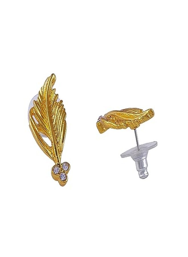 استيل أقراط إستيل مطلية بالذهب عيار 24 قيراط بتصميم ريشة للنساء مرصعة بكريستالات نمساوية - Image 5