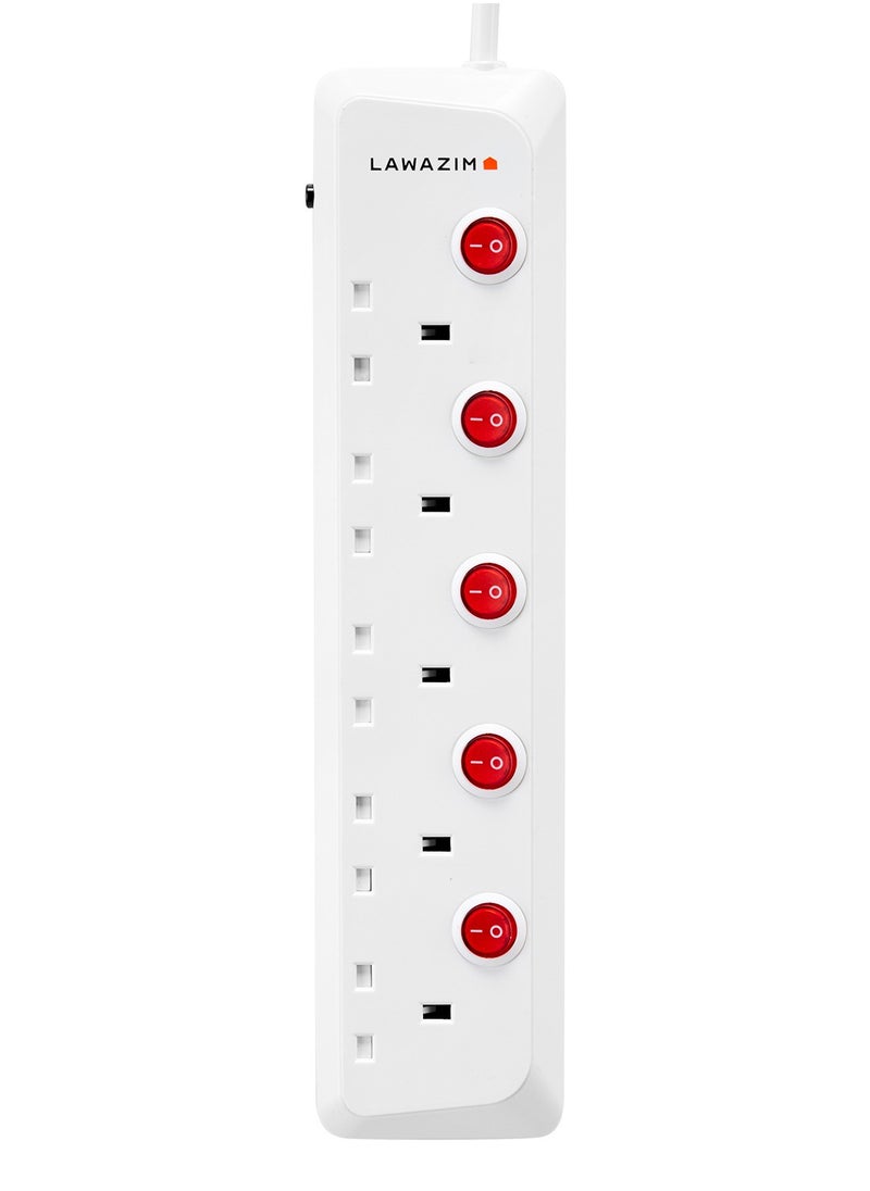 LAWAZIM - heavy duty 5 Way Extension Cable with individual port on/off buttons | 5 Meters | 2990W - Image 1
