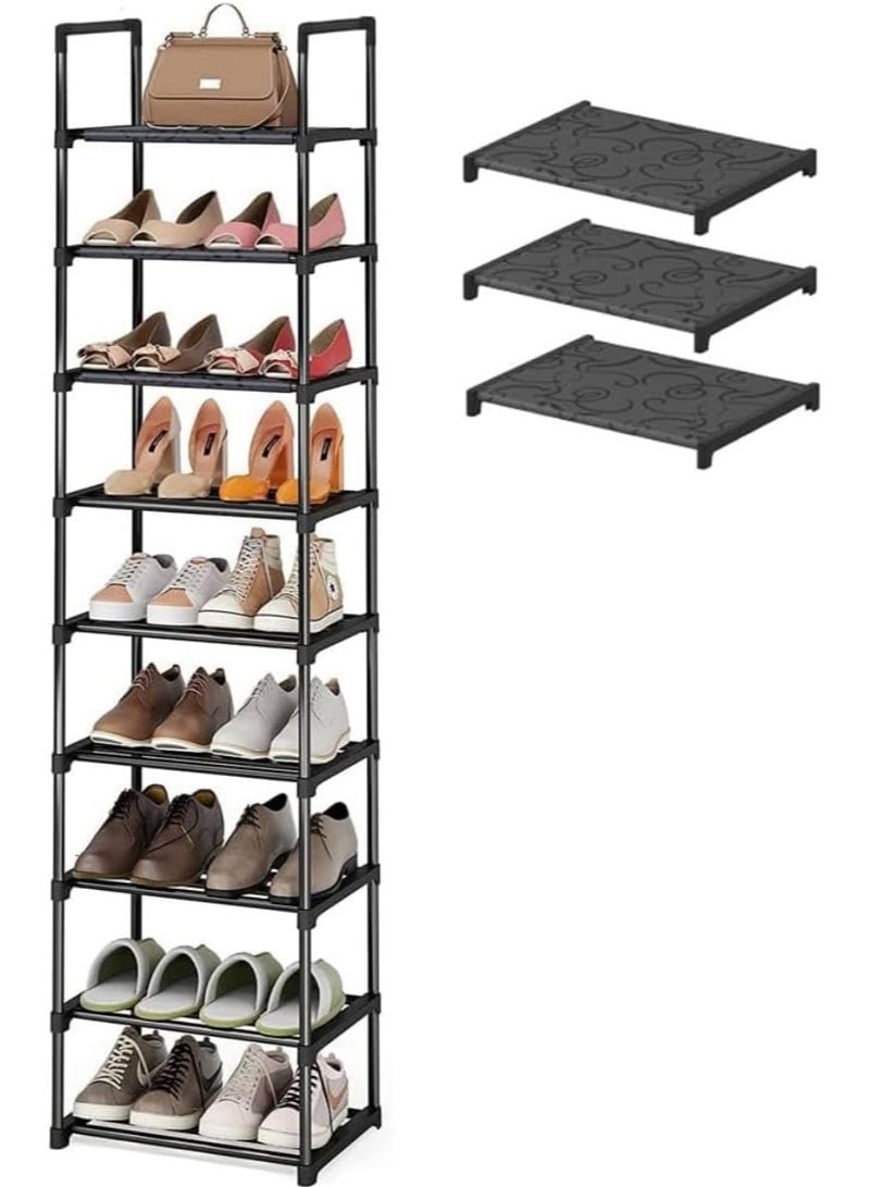 معاني رف أحذية مكون من 9 طوابق من Maanys يتسع لـ 18 زوجًا، منظم أحذية عمودي وضيّق للمداخل والخزائن، رف أحذية معدني قابل للتكديس، موفّر للمساحة لتخزين الأحذية والجزمة