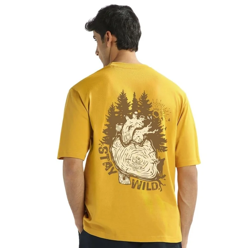 نوبيرو تيشيرت رجالي كبير بطبعة جرافيك أصفر