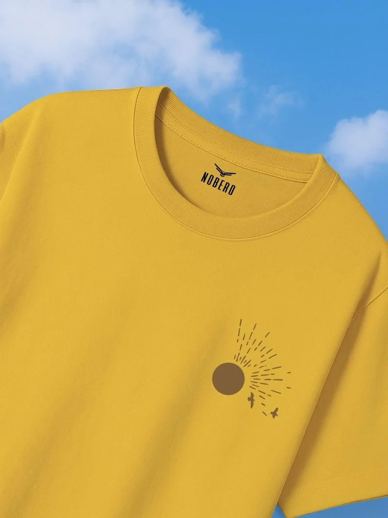 NOBERO Men's Oversized Graphic Print T-Shirt in Yellow