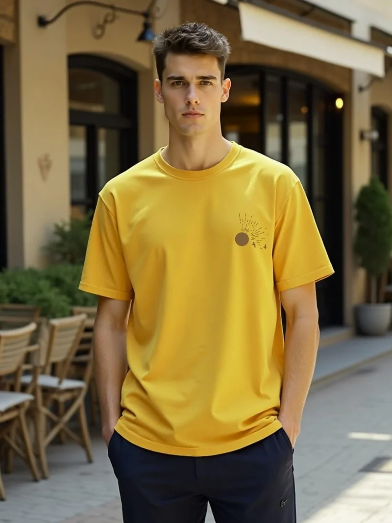 نوبيرو تيشيرت رجالي كبير بطبعة جرافيك أصفر