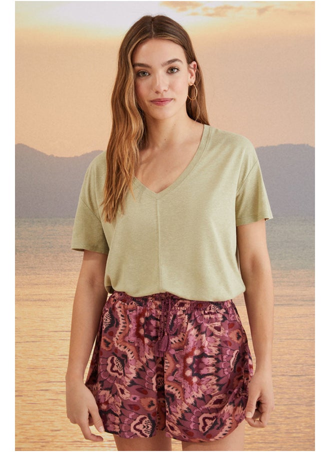 women'secret - Maroon printed shorts - Image 1