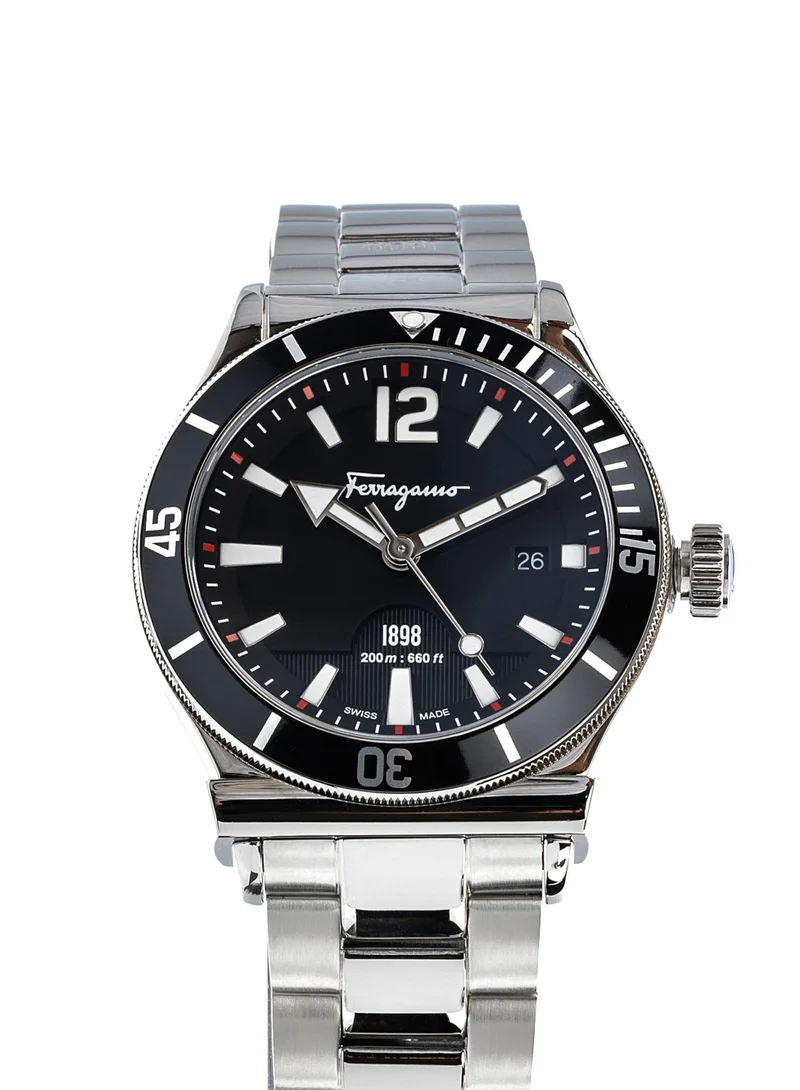 فيراغامو ساعة 1898 سبورت كوارتز بقرص فضي