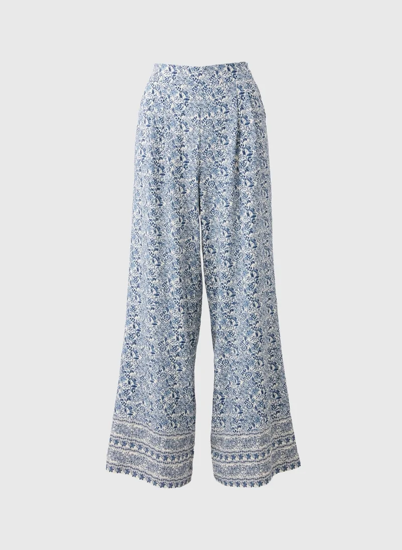 Matalan Blue Floral Border Co Ord Wide Leg Trousers