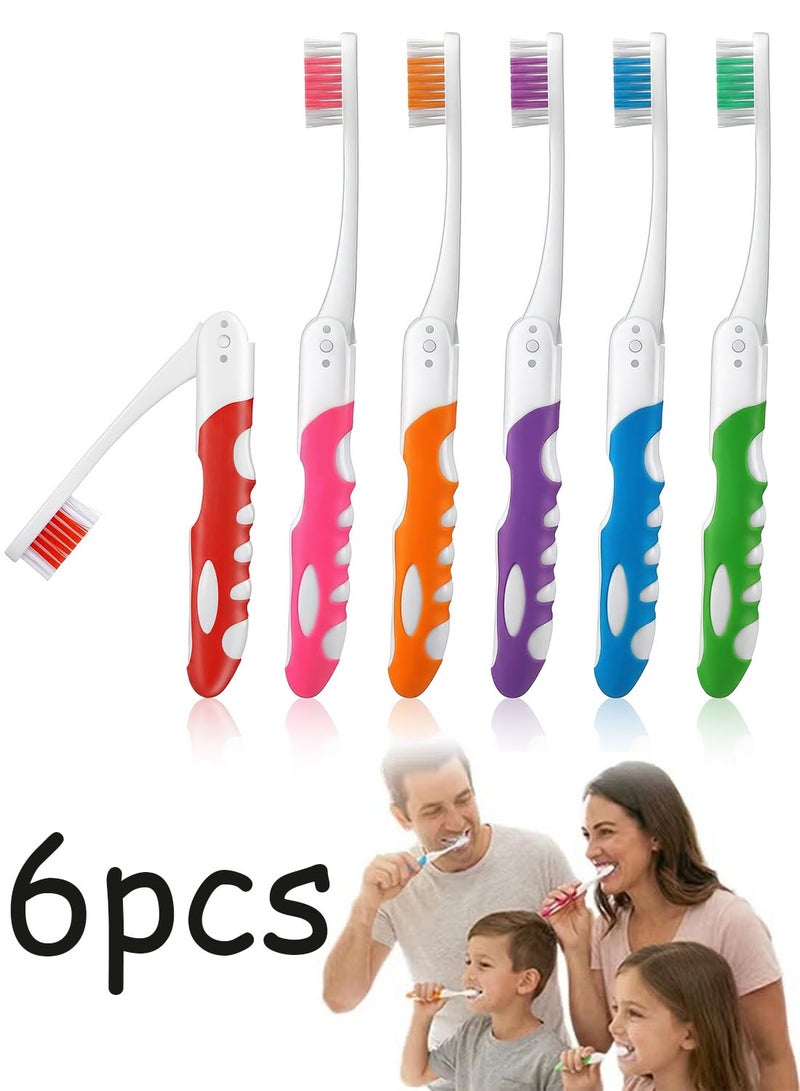 6 Pcs Multicolor Mini Foldable Travel Toothbrush Set, Portable Compact Travel Size Toothbrushes in 6 Colors, Universal Fit for Adults & Children, Ideal for Travel, Daily Use & Business Trips - Image 1
