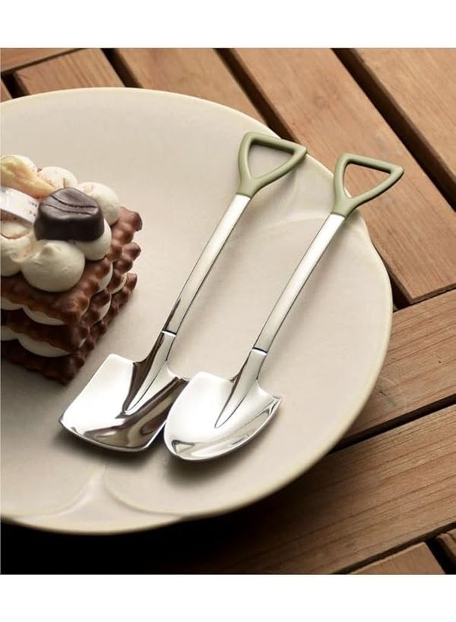 12 Piece Stainless Steel Flatware Set Green Mirror Shovel Spoons For 6 - Image 1