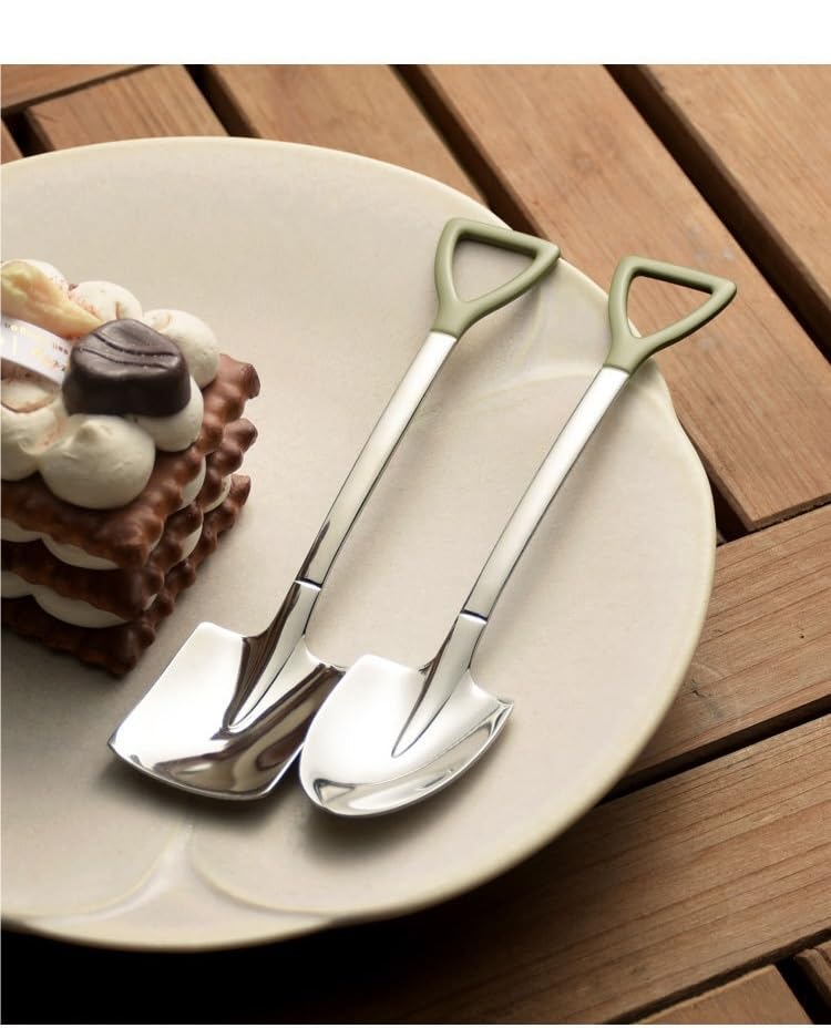 12 Piece Stainless Steel Flatware Set Green Mirror Shovel Spoons For 6 - Image 2