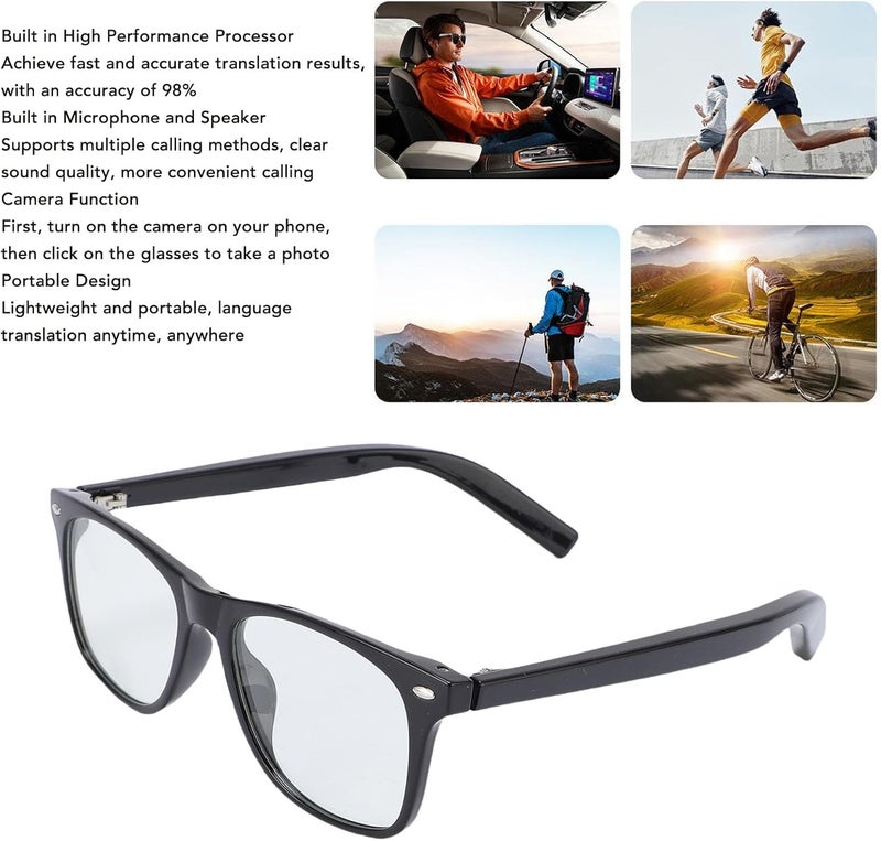 مترجم النظارات الذكية ، النظارات الذكية بنيت بأناقة في مكبر صوت ميكروفون أنيق للرحلات (الإطار الأسود # 12) - Image 2