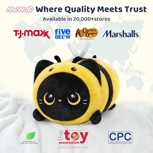 Mewaii Cute Black Cat Bee Plush Pillow, Kawaii Plushies Bee Stuffed Toy, Kitten Plushies with Honeybee Outfit Costume, Soft Squishy Bee Gift for Girls & Kids (8 Inch) - Image 2