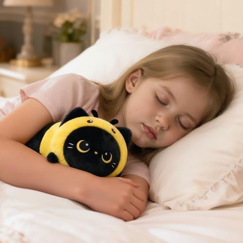 Mewaii Cute Black Cat Bee Plush Pillow, Kawaii Plushies Bee Stuffed Toy, Kitten Plushies with Honeybee Outfit Costume, Soft Squishy Bee Gift for Girls & Kids (8 Inch) - Image 5