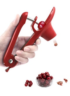 Professional Cherry Pit Remover Tool, Multifunctional Stainless Steel Pitting Tool with Lock Design, Seed Remover Tool for Date Cherry Olive (Red)