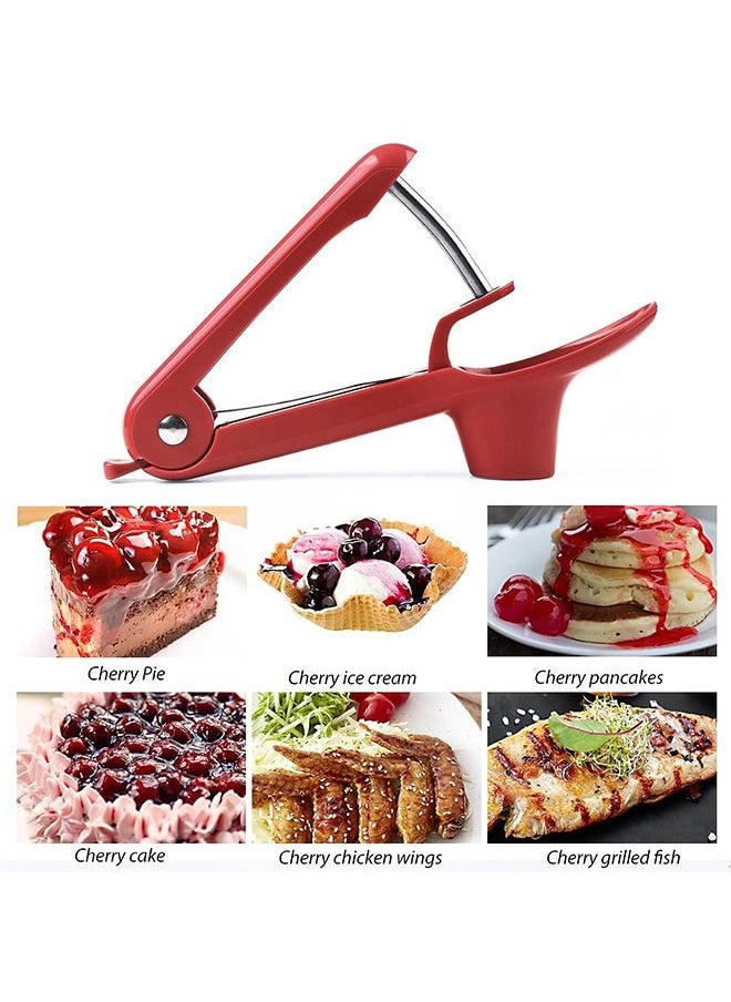 Generic - Professional Cherry Pit Remover Tool, Multifunctional Stainless Steel Pitting Tool with Lock Design, Seed Remover Tool for Date Cherry Olive (Red) - Image 1
