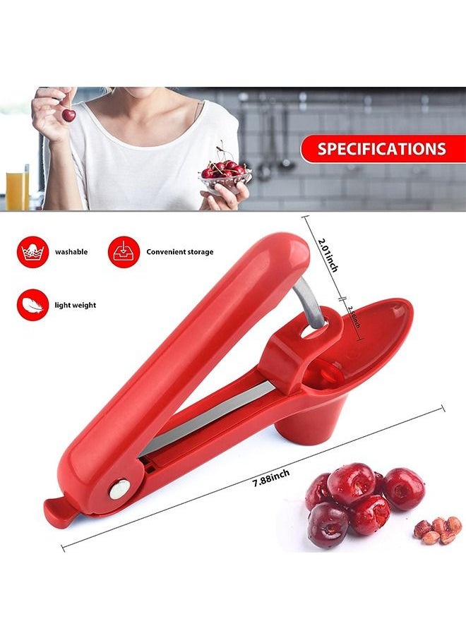 Generic - Professional Cherry Pit Remover Tool, Multifunctional Stainless Steel Pitting Tool with Lock Design, Seed Remover Tool for Date Cherry Olive (Red) - Image 1
