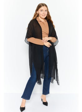 INC Women Split Neck Beaded Evening Duster Topper, Black  - Image 2