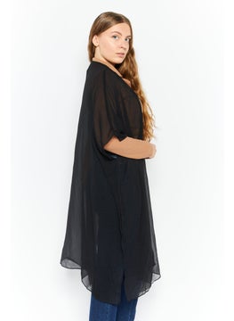 INC Women Split Neck Beaded Evening Duster Topper, Black  - Image 3