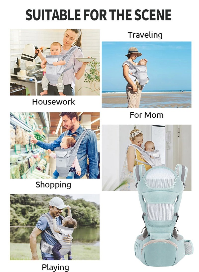 Adjustable Baby Carrier, Baby Carrier with Hip Seat, Baby Lumbar Stool with Storage, Baby Sleeping Bag, Breathable and Comfortable, Six Ways of Use - Image 5