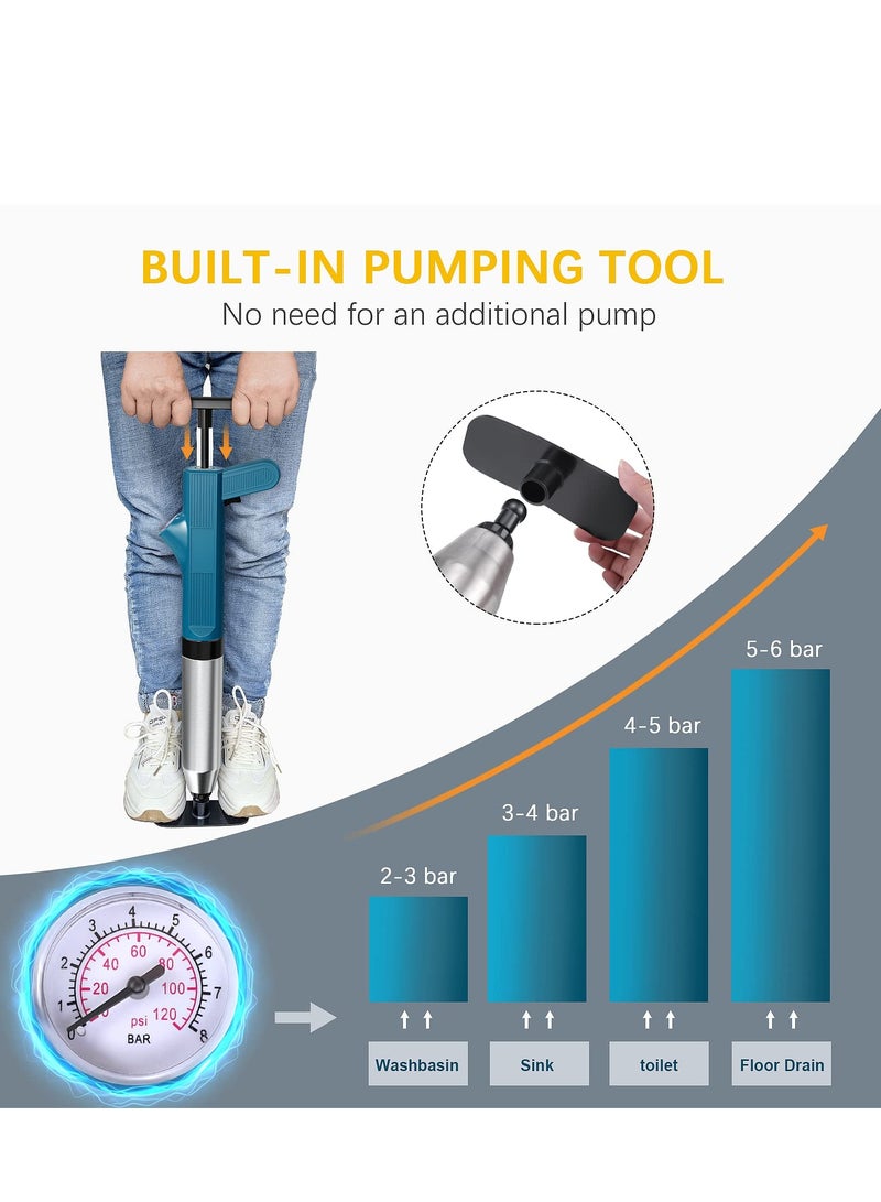 High Pressure Air Drain Blaster Gun with Visual Barometer, Heavy Duty Toilet Plunger and Clog Remover Tool for Bathroom, Kitchen, Floor Drains, Sewer, and Plumbing Clogs.