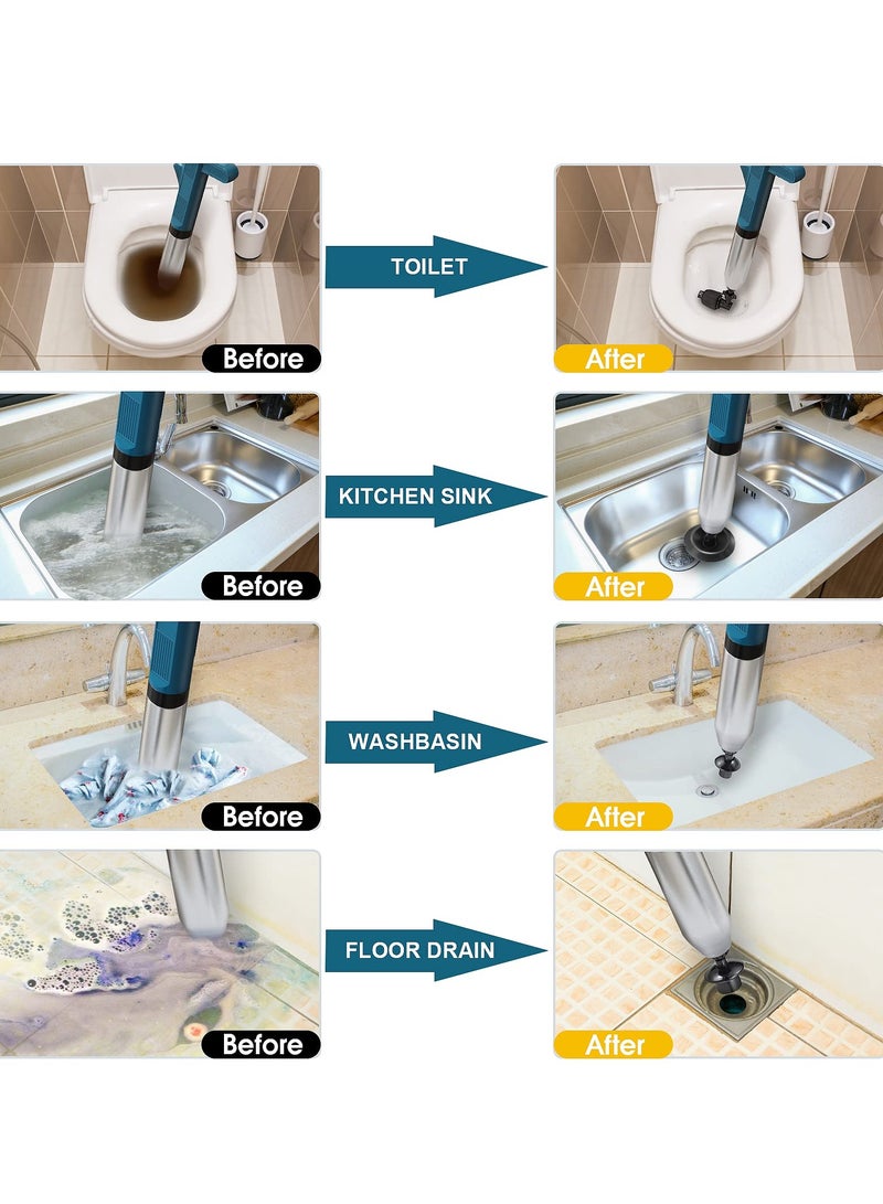 High Pressure Air Drain Blaster Gun with Visual Barometer, Heavy Duty Toilet Plunger and Clog Remover Tool for Bathroom, Kitchen, Floor Drains, Sewer, and Plumbing Clogs.