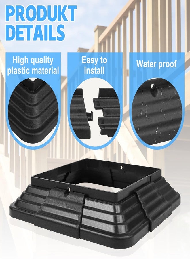 bruwaa 6 Pack 4 x 4 (3.5 inch x 3.5 inch) Vinyl Post Skirt Post Base Cover Column Wraps for Wood Hand Stair Rails and Porch Deck Post Base Black Post Trim - Image 3