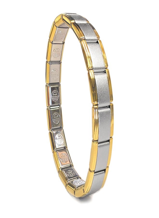 Dolceoro دولشورو SB-007، سوار تشارم إيطالي قابل للتعديل بتصميم ثنائي اللون، عرض 9 مم من الفولاذ المقاوم للصدأ، 18 حلقة للمعصم 6-6 3/8 - Image 1