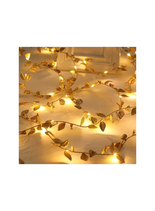 The Bros Gold Leaves String Light,5M 50 LED Maple Leaves Fairy Lights,Warm White Leaf Garland String Lights for Ramadan Eid Mubarak Decor,Artificial Plant Vine Light for Indoor Outdoor Home Garden Decor - Image 2