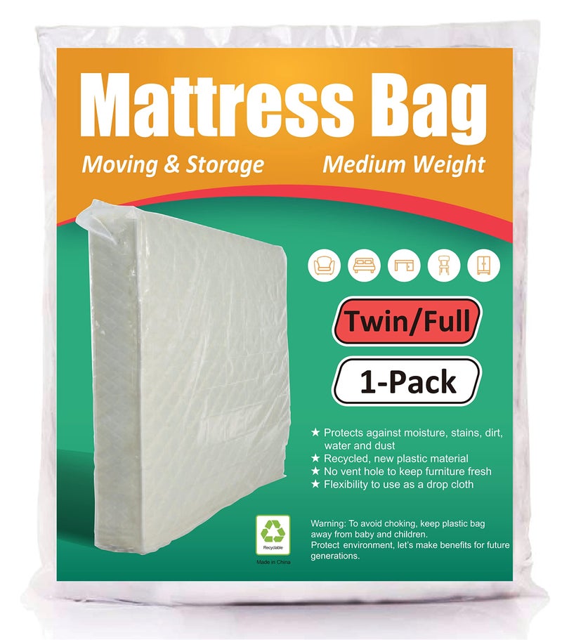 ComfortHome ComfortHome Mattress Bag for Moving and Storage 3 Mil Thick Fits Twin and Full Size Mattress 1 Pack 