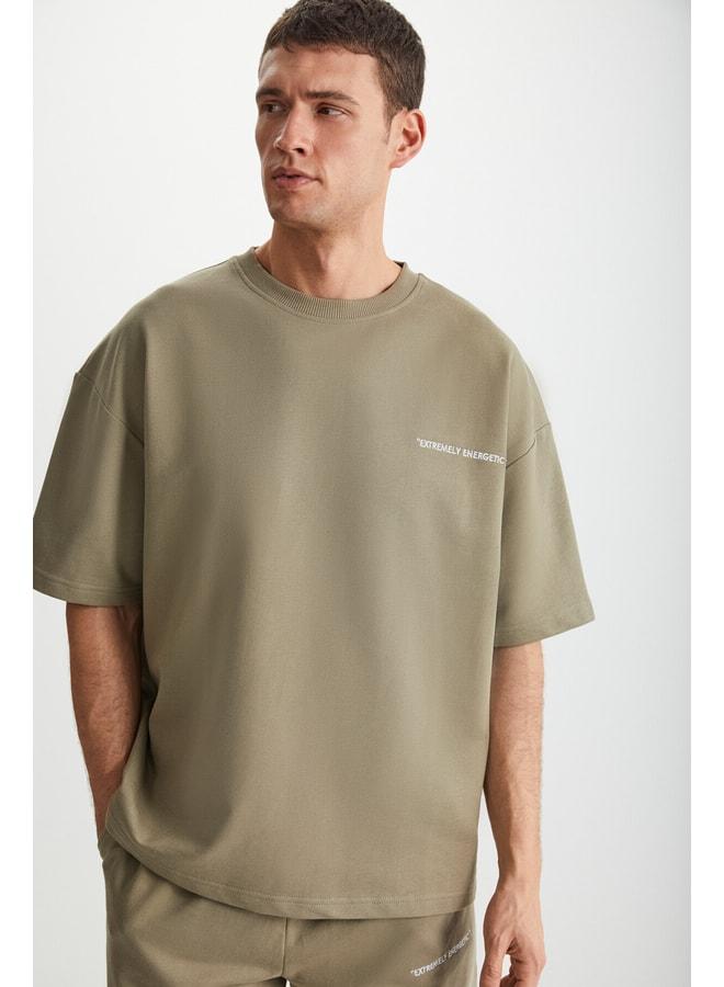 GRIMELANGE Colombía Men's 2-Piece Comfort Fit Relaxed Fit Letter-Embroidered No-Drawstring Khaki Tracksuit Set. - Image 3