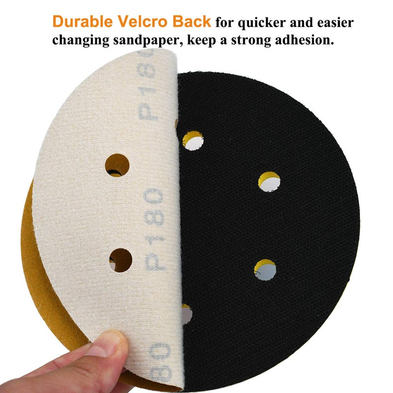 Aiyard 6-Inch 6-Hole Hook and Loop Sanding Discs 180-Grit, Random Orbital Sandpaper for Automotive and Woodworking, 100-Pack - Image 4