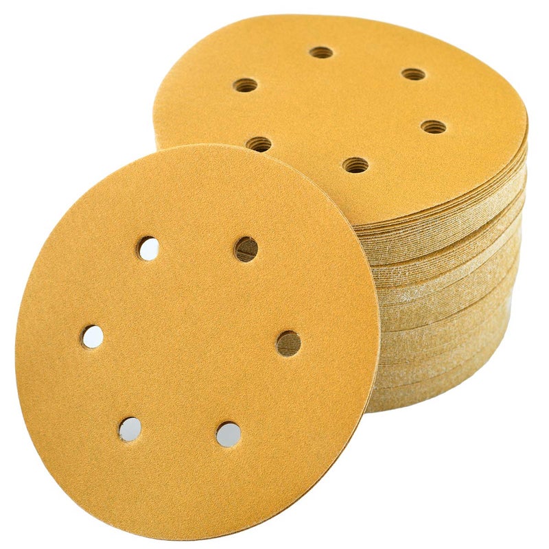 Aiyard 6-Inch 6-Hole Hook and Loop Sanding Discs 180-Grit, Random Orbital Sandpaper for Automotive and Woodworking, 100-Pack - Image 1