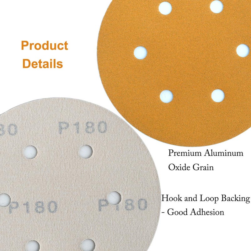 Aiyard 6-Inch 6-Hole Hook and Loop Sanding Discs 180-Grit, Random Orbital Sandpaper for Automotive and Woodworking, 100-Pack - Image 5