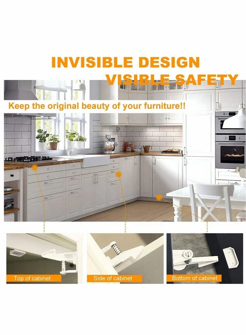 10 Pack Child Safety Locks - Invisible  Tool-Free Design, Perfect for Kitchen Cabinets  Drawers, Easy Unlocking Baby Cabinet Locks (White)  - Image 3
